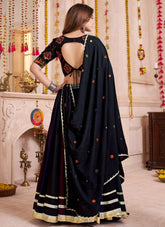 9.5 meter flair multicolor lehenga with lampi border and black embroidered choli